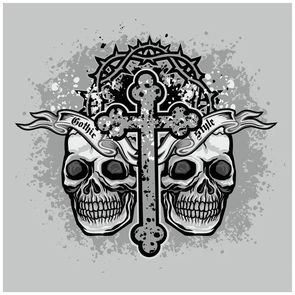 두개골 십자가가 빈티지 디자인 티셔츠 — 스톡 벡터
