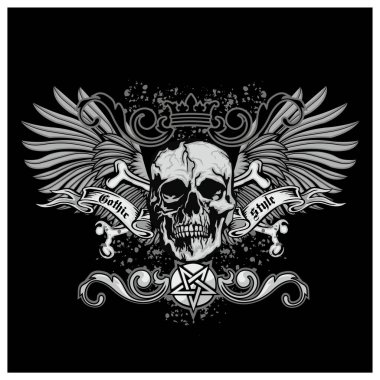 Kafatası ile gotik tabela, grunge vintage tasarım tişörtler