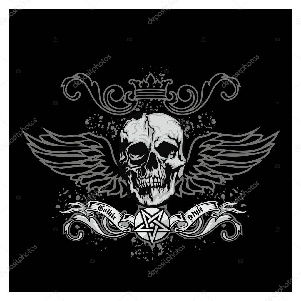 Gothic sign with skull, grunge vintage design t shirts