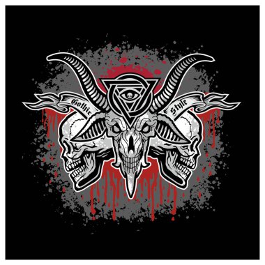 Gotik tabela, keçi kafatası, grunge vintage tasarım tişörtler.