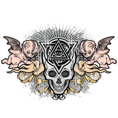 Kafatası ile gotik tabela, grunge vintage tasarım tişörtler