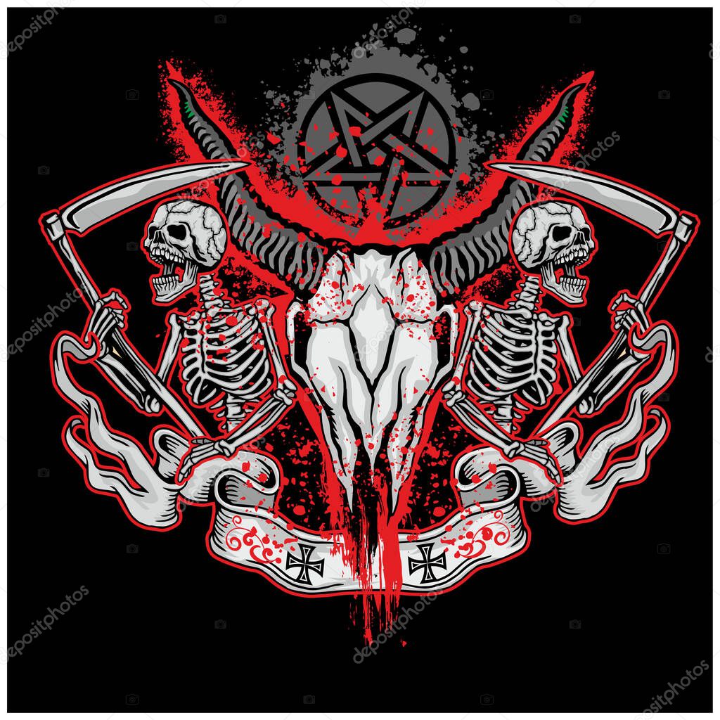 Gothic sign with skull, grunge vintage design t shirts