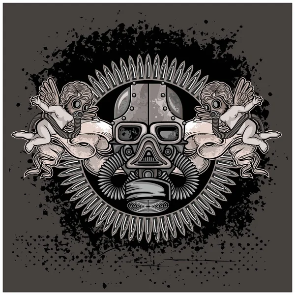 Μετα Αποκάλυψη Μάσκα Αερίων Grunge Vintage Σχεδιασμό Πουκάμισα — Διανυσματικό Αρχείο