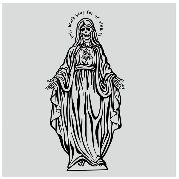 Morte Sagrada Esqueleto Grunge Vintage Design Shirts — Vetor de Stock