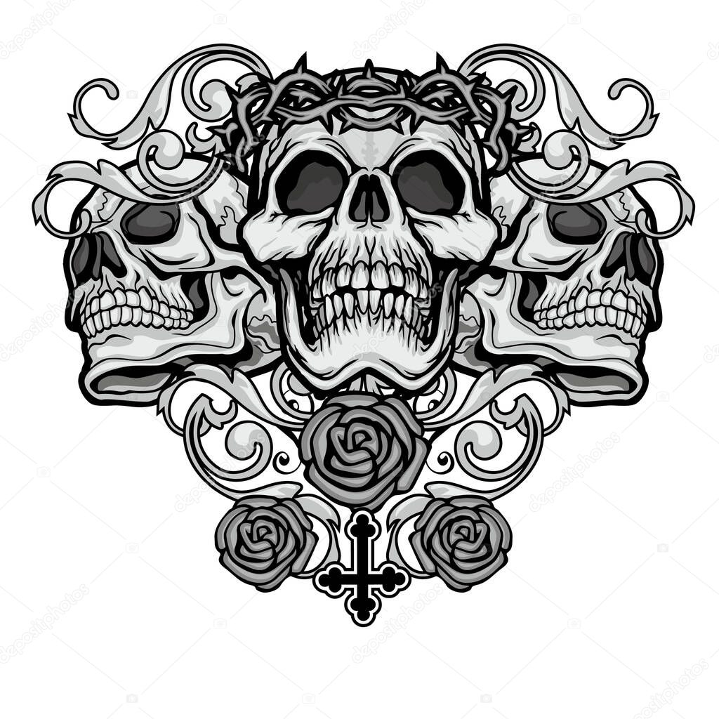 Gothic sign with skull, grunge vintage design t shirts