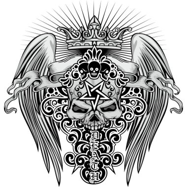 Kafatası ile gotik tabela, grunge vintage tasarım tişörtler