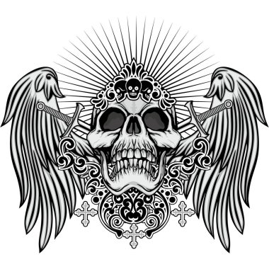 Kafatası ile gotik tabela, grunge vintage tasarım tişörtler