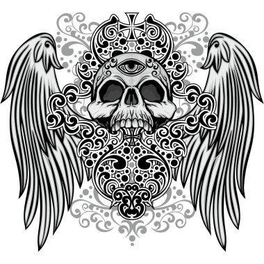 Kafatası ile gotik tabela, grunge vintage tasarım tişörtler