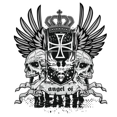 Kafatası ile gotik tabela, grunge vintage tasarım tişörtler