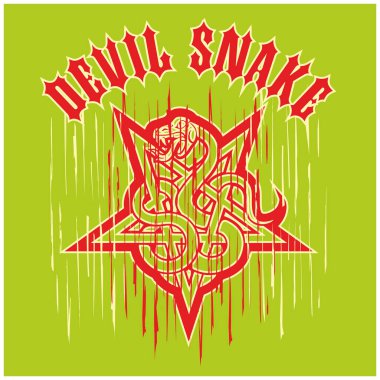 pentogram ve yılanlı okültik tabela, grunge vintage dizayn tişörtü