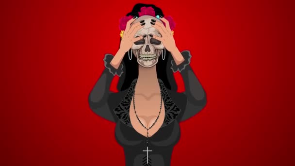 Día Los Muertos Muerte Santa Chica Dibujos Animados Con Maquillaje — Vídeo de stock