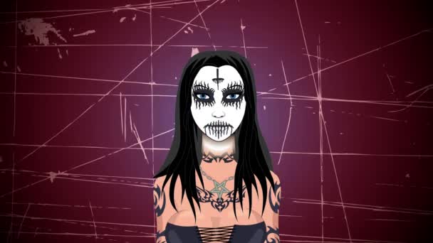Black Metal Girl Corpse Paint Makeup — Stock Video