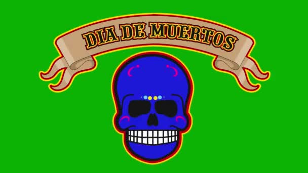 Totentag Heiliger Tod Cartoon Animierter Mexikanischer Zuckerschädel Mit Chroma Schlüssel — Stockvideo