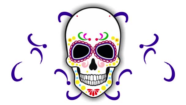 死者の日 聖なる死 アニメのメキシコの砂糖の頭蓋骨 — ストック動画