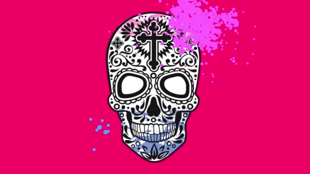 Día Los Muertos Muerte Santa Dibujos Animados Calavera Mexicana Azúcar — Vídeos de Stock