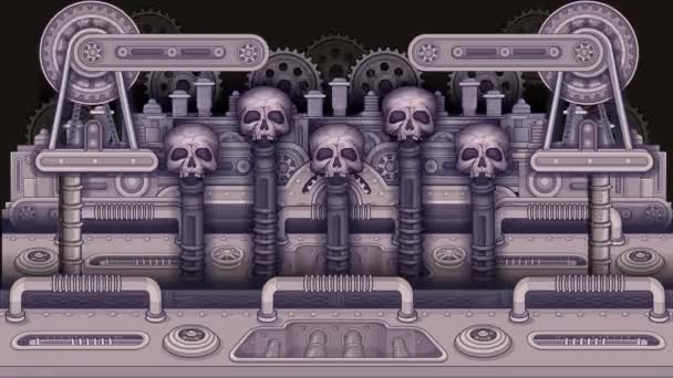 Desenho Animado Crânio Animação Textura Mecânica Dieselpunk — Vídeo de Stock