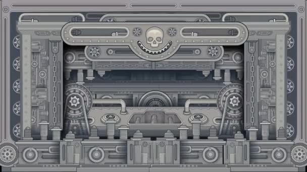 Cartoon Schedel Animatie Mechanische Textuur Dieselpunk — Stockvideo