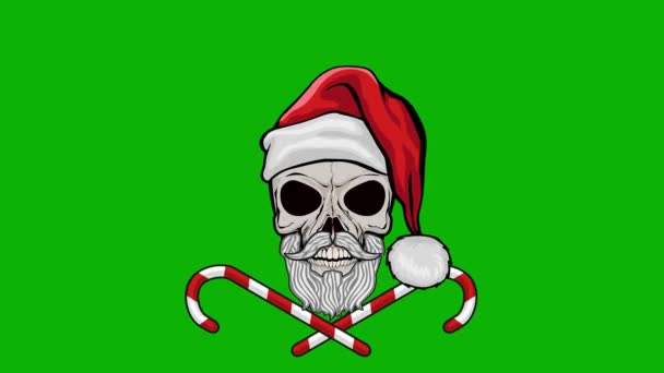 Animación Dibujos Animados Signo Navidad Con Cráneo Sombrero Santa Claus — Vídeos de Stock