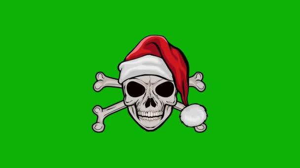 动画片 圣诞标志 头戴头盖骨头戴彩色钥匙的圣诞老人 — 图库视频影像