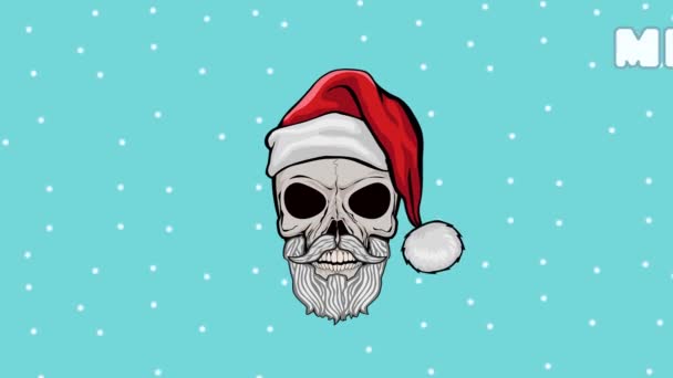 Animation Dessin Animé Signe Noël Avec Crâne Dans Chapeau Père — Video