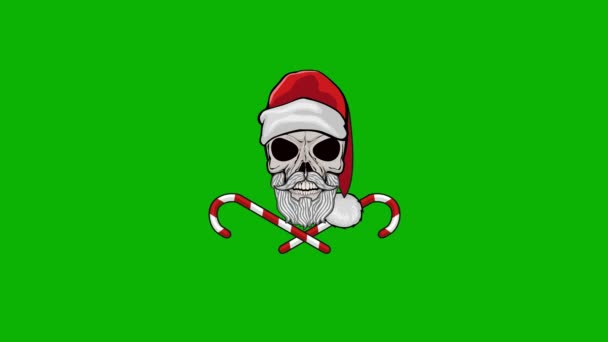 Animación Dibujos Animados Signo Navidad Con Cráneo Sombrero Santa Claus — Vídeos de Stock