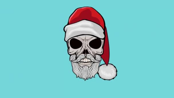 Animação Desenhos Animados Sinal Natal Com Crânio Chapéu Papai Noel — Vídeo de Stock