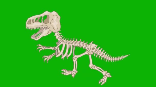 Esqueleto Dinosaurio Dibujos Animados Caminando Con Croma Key — Vídeo de stock