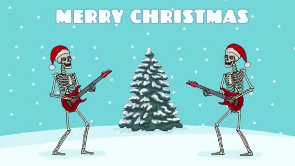 Animiertes Skelett Des Weihnachtsmannes Mit Gitarre Und Chroma Schlüssel — Stockvideo