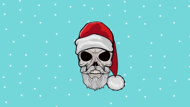 漫画アニメーション サンタクロースの帽子の頭蓋骨とクリスマスキャンディーとクロマキー — ストック動画