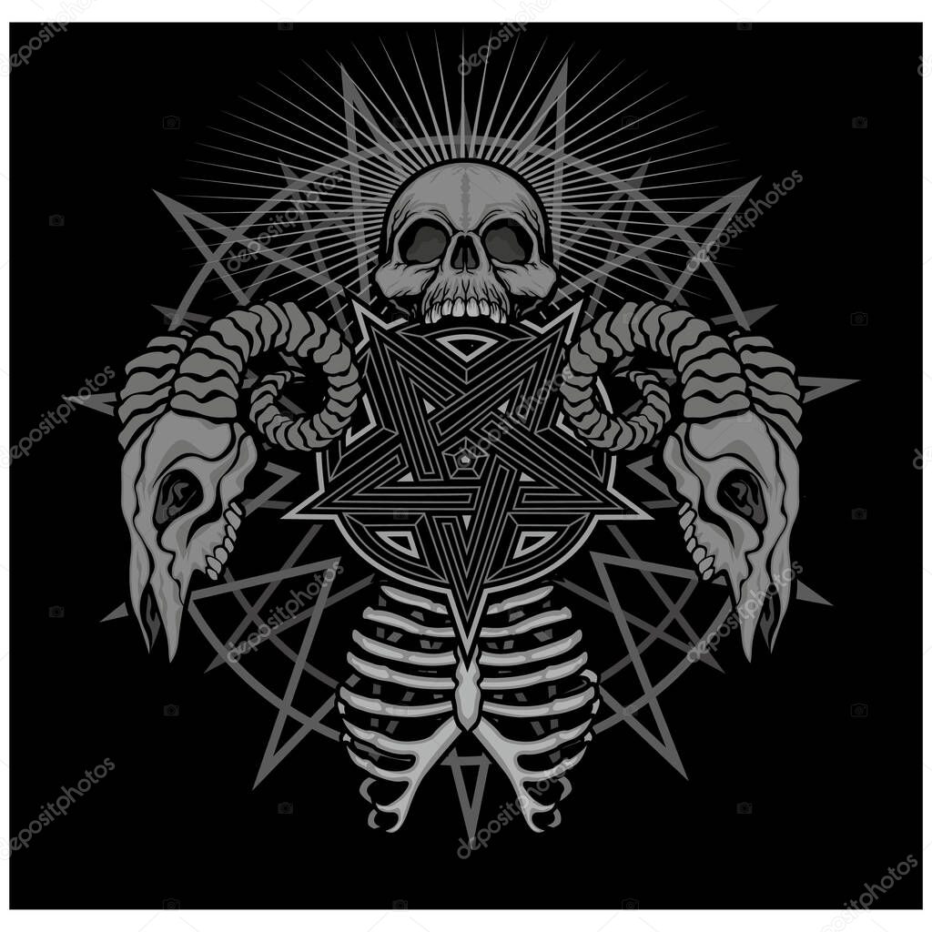 Gothic sign with skull, grunge vintage design t shirts