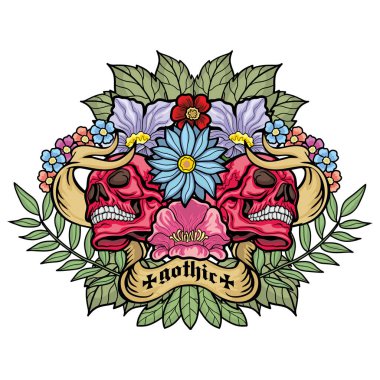 Kafatası ile gotik tabela, grunge vintage tasarım tişörtler