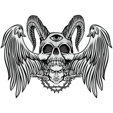 Kafatası ile gotik tabela, grunge vintage tasarım tişörtler