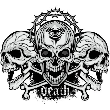 Kafatası ile gotik tabela, grunge vintage tasarım tişörtler