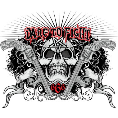 Kafatası ile gotik tabela, grunge vintage tasarım tişörtler