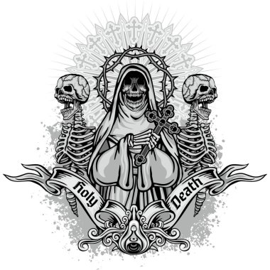 Kafatası ile gotik tabela, grunge vintage tasarım tişörtler