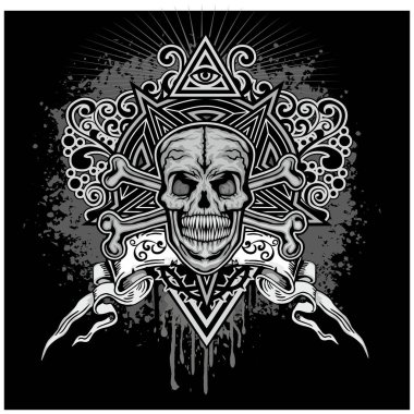 Kafatası ile gotik tabela, grunge vintage tasarım tişörtler