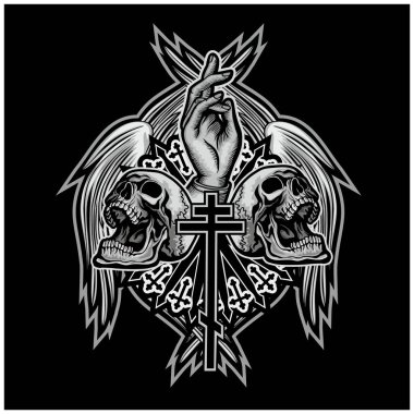 Kafatası ile gotik tabela, grunge vintage tasarım tişörtler