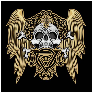 Kafatası ile gotik tabela, grunge vintage tasarım tişörtler