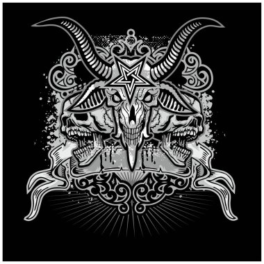 Gotik tabela, keçi kafatası, grunge vintage tasarım tişörtler.