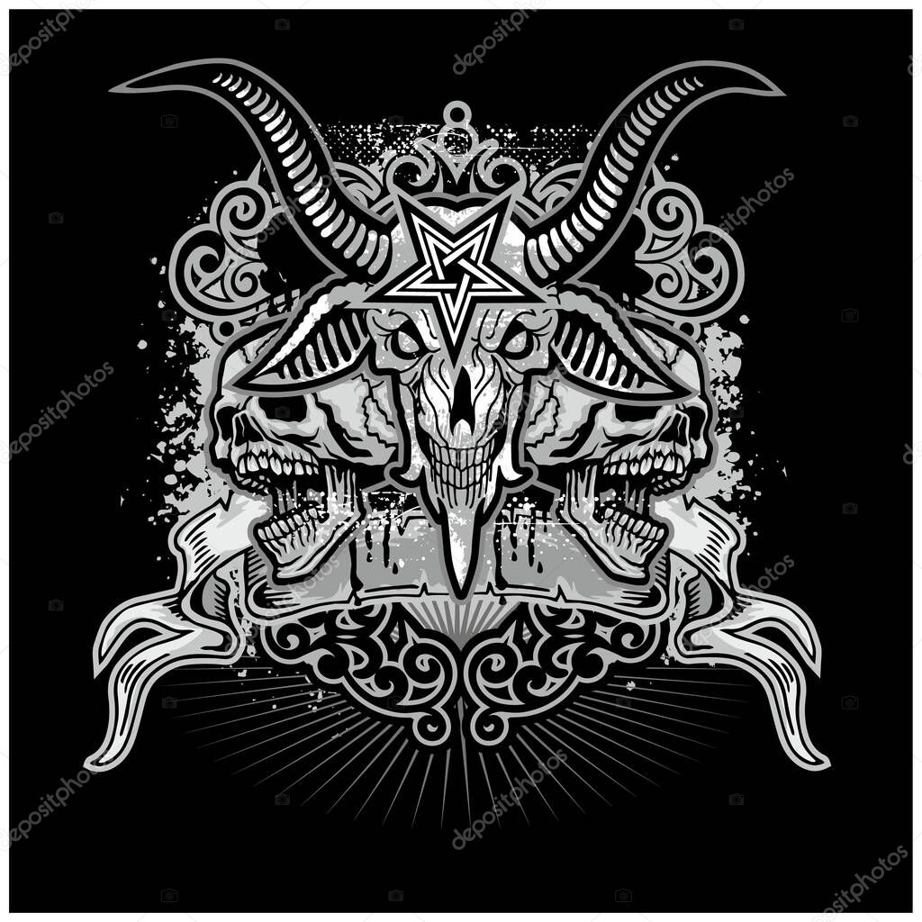 Gothic sign with goat skull, grunge vintage design t shirts