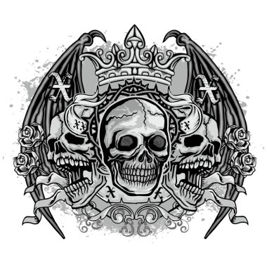 Kafatası ile gotik tabela, grunge vintage tasarım tişörtler