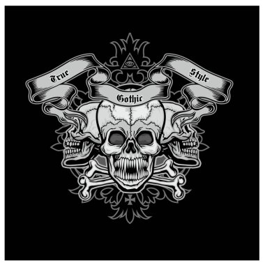 Kafatası ile gotik tabela, grunge vintage tasarım tişörtler