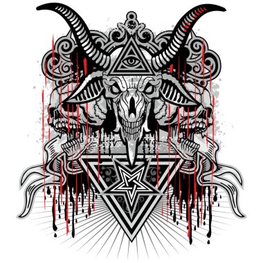 Gotik tabela, keçi kafatası, grunge vintage tasarım tişörtler.