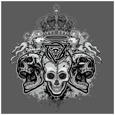 Kafatası ile gotik tabela, grunge vintage tasarım tişörtler