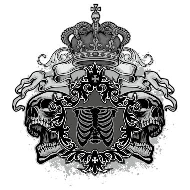 Kafatası ile gotik tabela, grunge vintage tasarım tişörtler