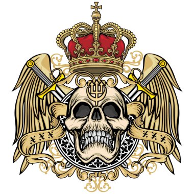 Kafatası ve tacı olan gotik tabela, grunge vintage tasarım tişörtü