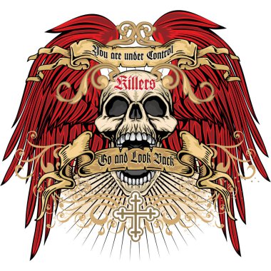 Kafatası ile gotik tabela, grunge vintage tasarım tişörtler