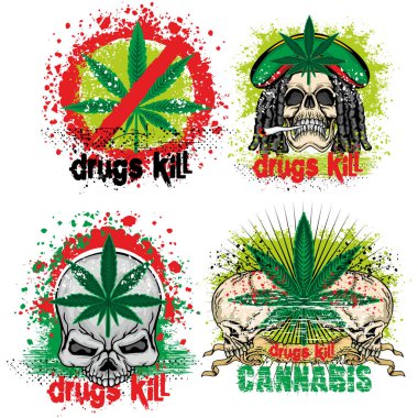 Set, kafatası ile gotik tabela, grunge vintage tasarım tişörtler