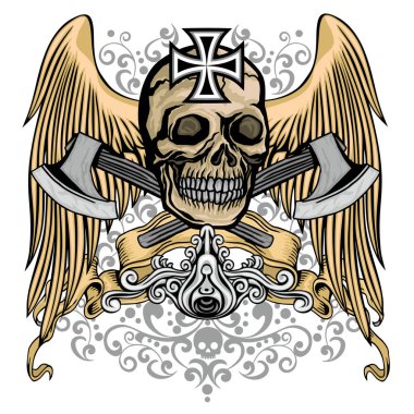 Gotik işaretiyle kafatası ve Seksi dövmeli kızlar, grunge vintage tasarım t shirt