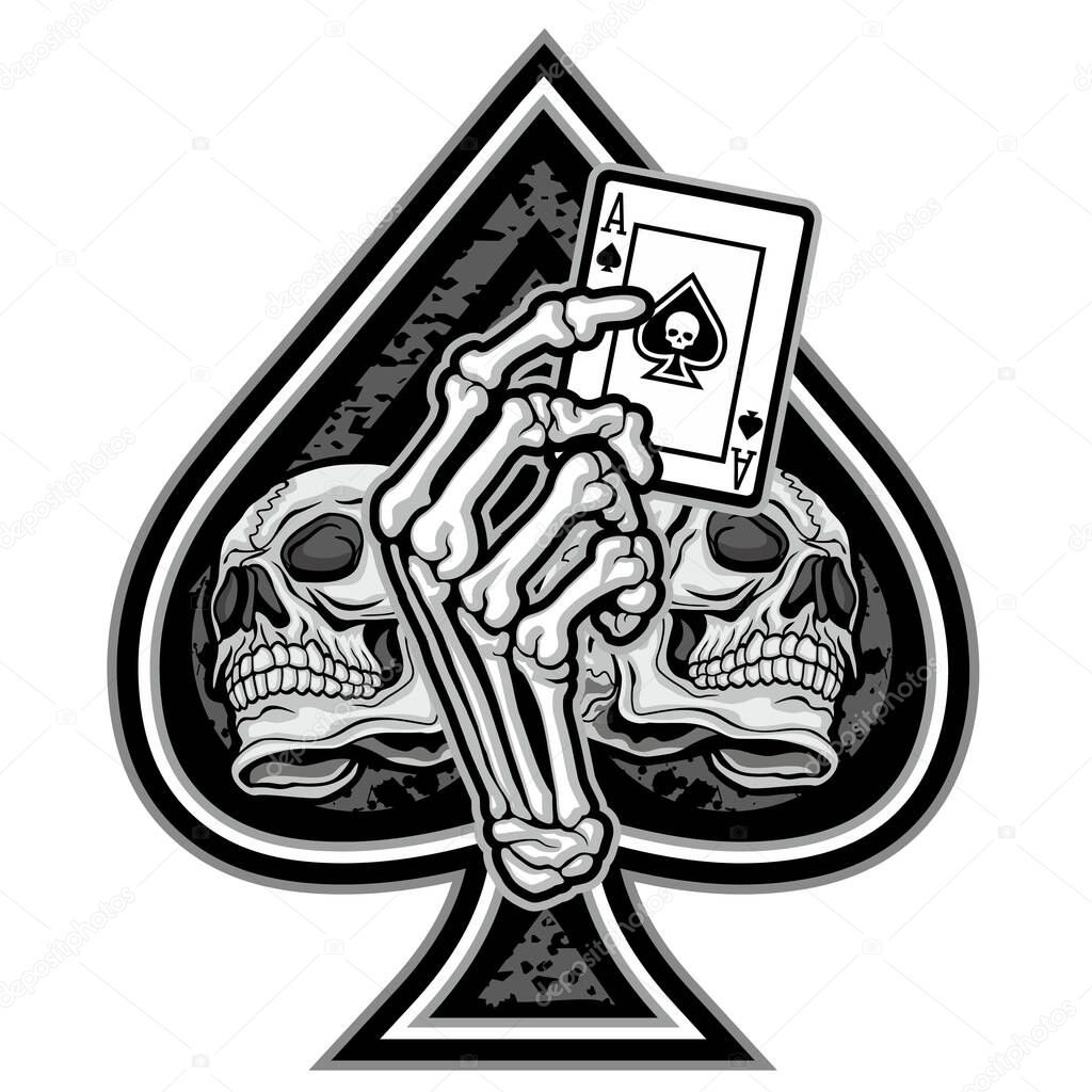 Ace of spades with skull and skeleton arm